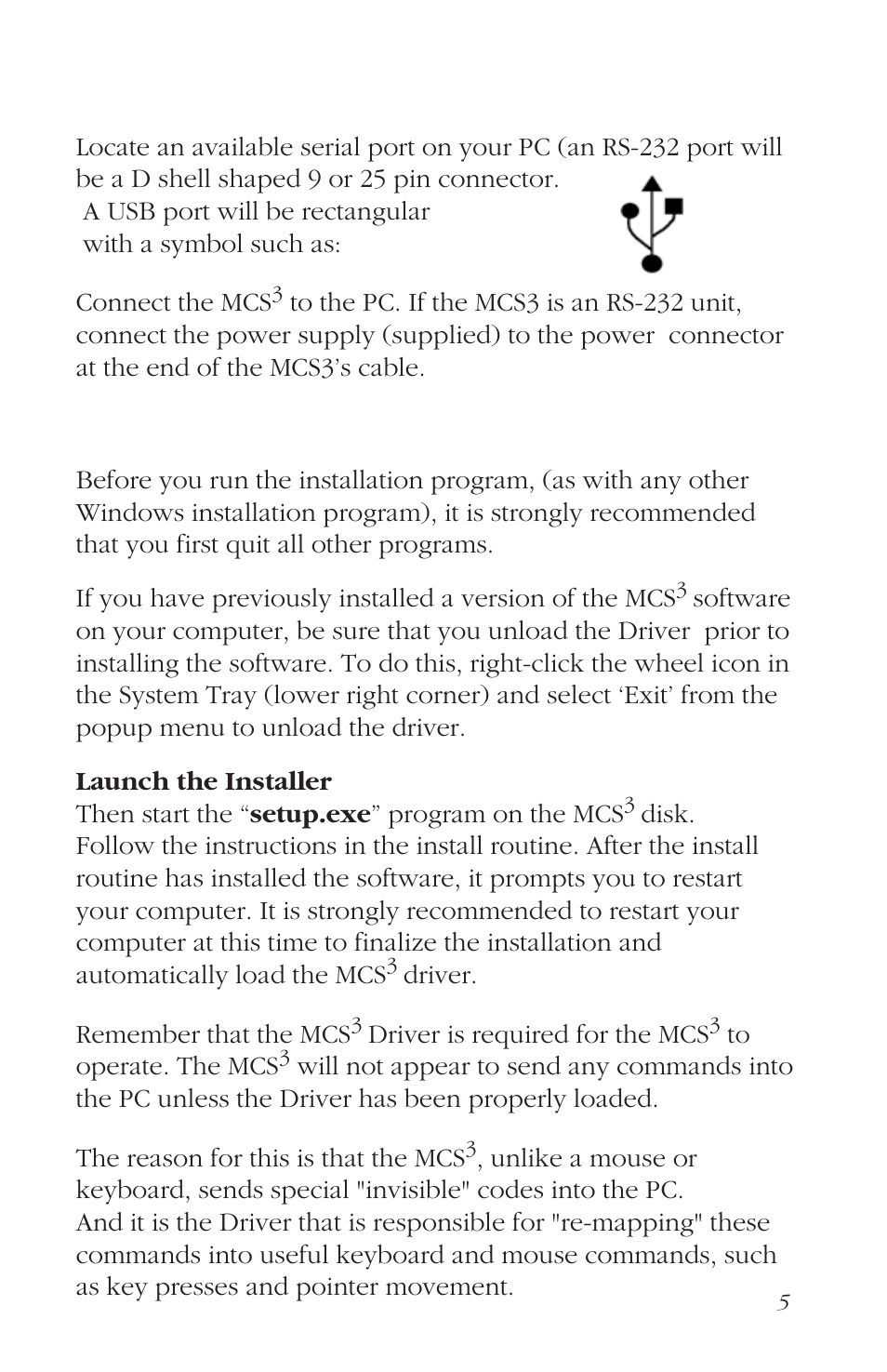 Connecting the mcs, Installing the software | JLCooper MCS3 USB User Manual | Page 5 / 39