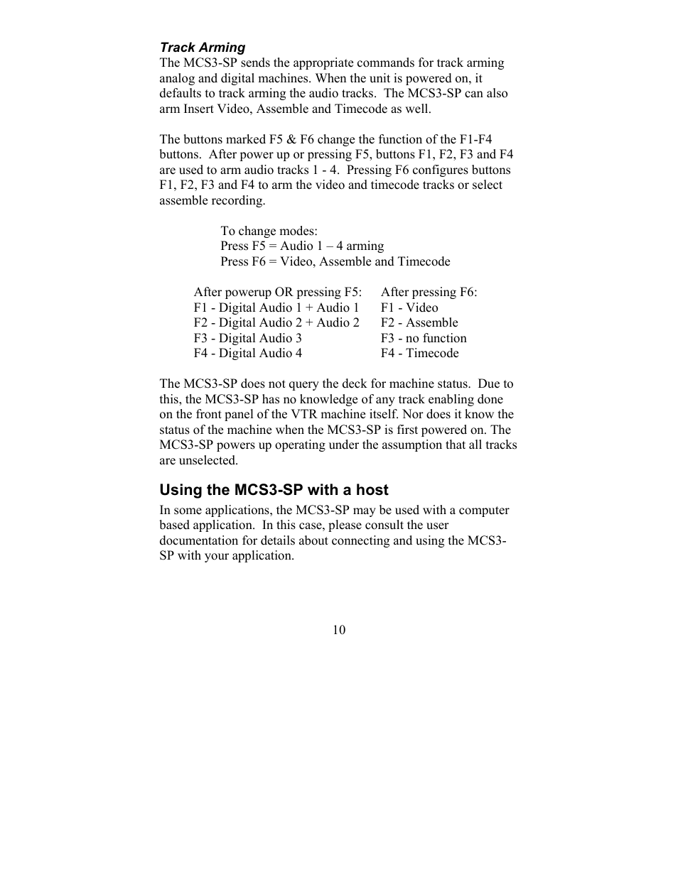Using the mcs3-sp with a host | JLCooper MCS3-SP-RS422 User Manual | Page 10 / 15