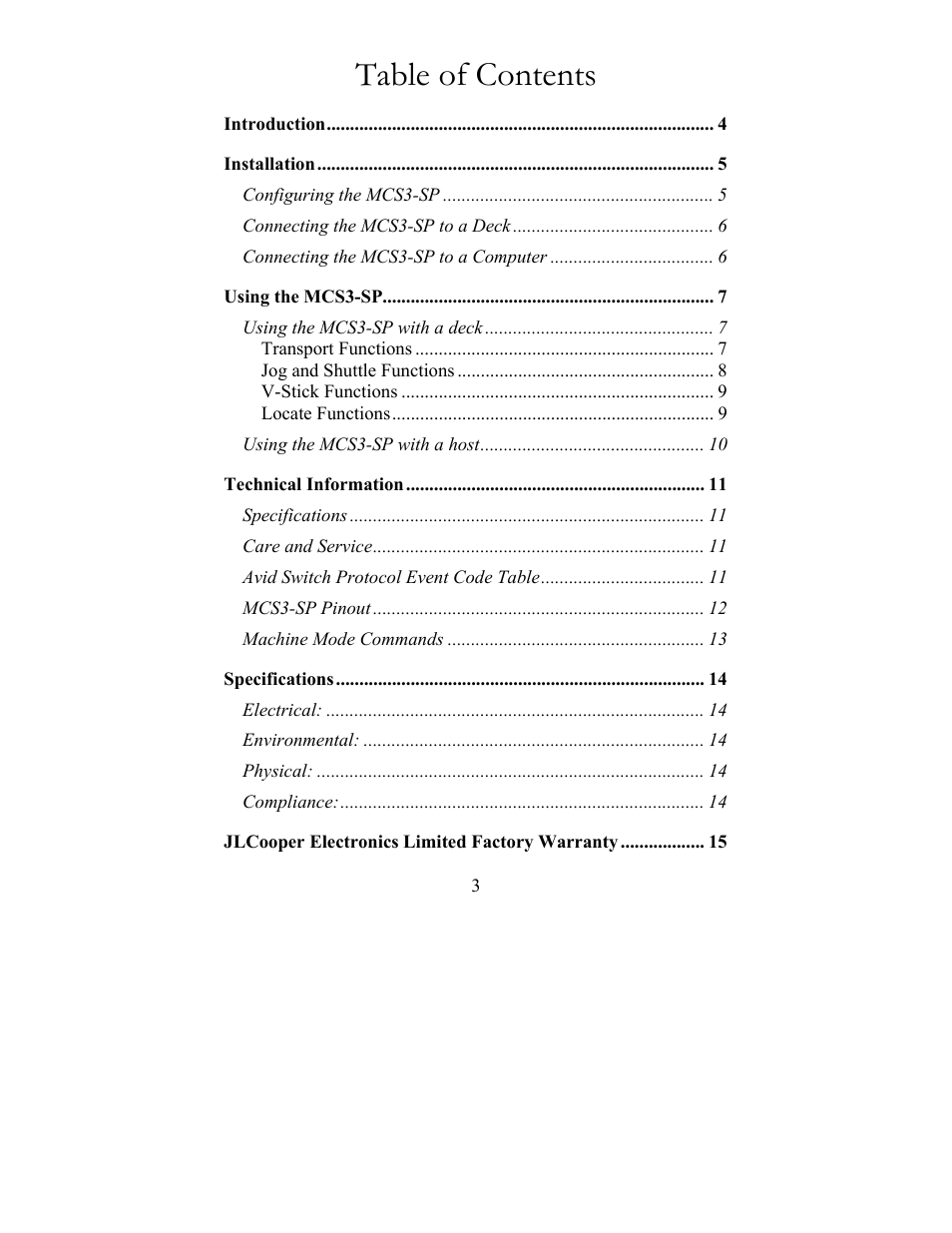 JLCooper MCS3-SP-RS422 User Manual | Page 3 / 15