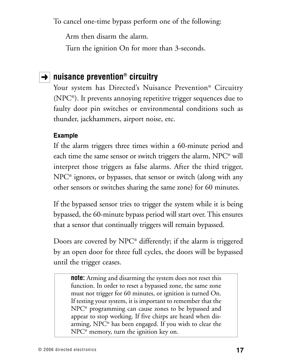 Nuisance prevention, Circuitry, Your system has directed’s nuisance prevention | Circuitry (npc | CLIFFORD Matrix 12 User Manual | Page 22 / 47