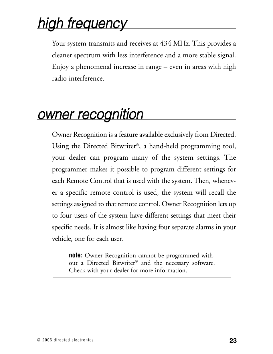 Hhiig gh h ffrre eq qu ue en nc cyy, Oow wn ne err rre ec co og gn niittiio on n | CLIFFORD Matrix 12 User Manual | Page 28 / 47
