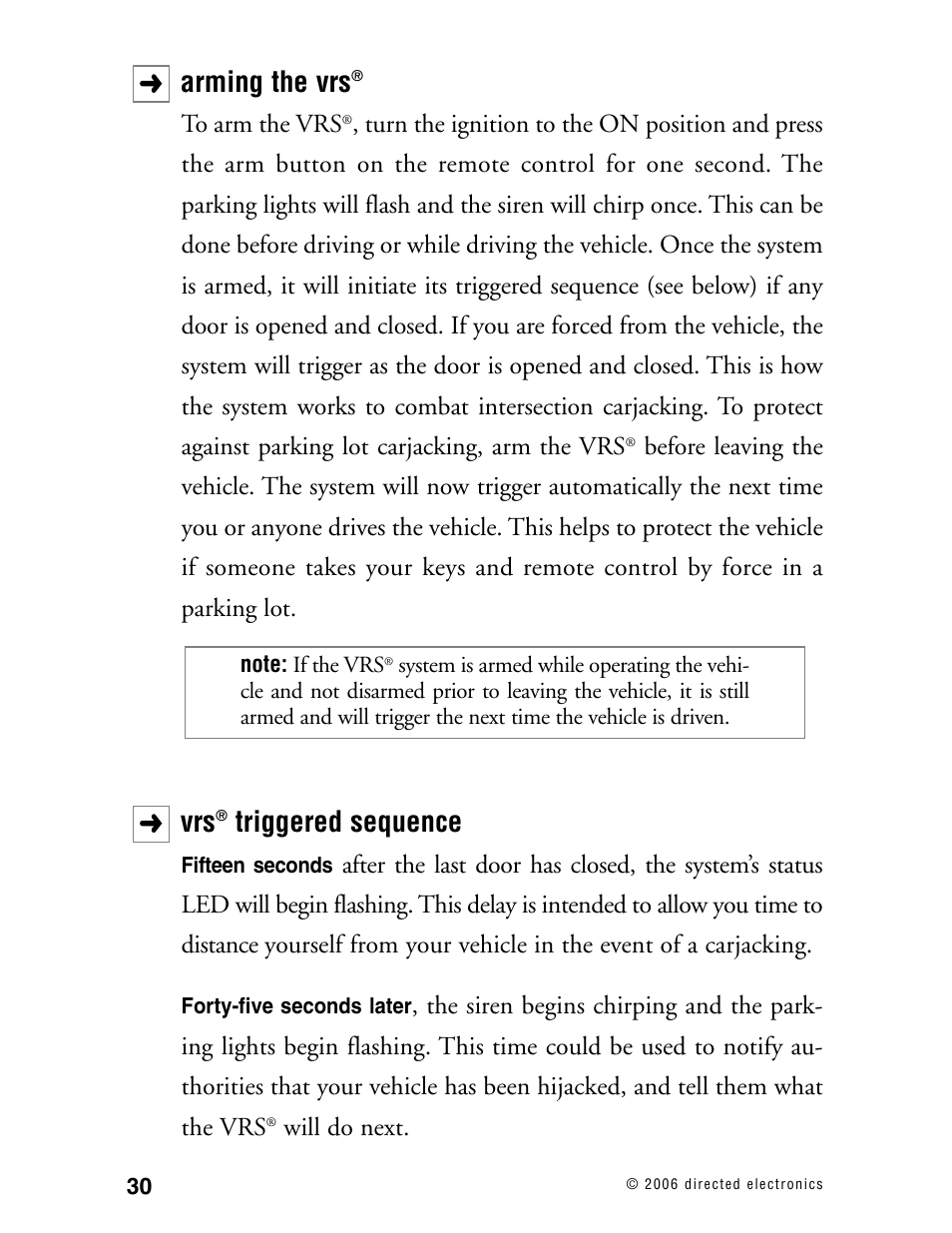 Arming the vrs, Triggered sequence | CLIFFORD Matrix 12 User Manual | Page 35 / 47