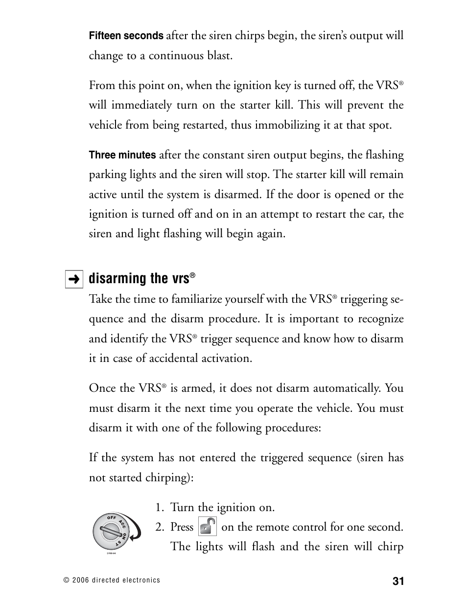 Disarming the vrs | CLIFFORD Matrix 12 User Manual | Page 36 / 47