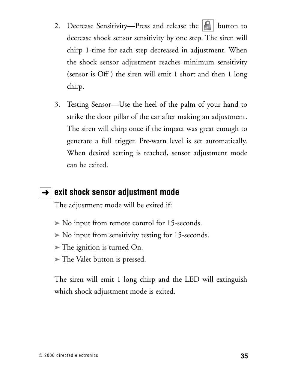 Exit shock sensor adjustment mode | CLIFFORD Matrix 12 User Manual | Page 40 / 47