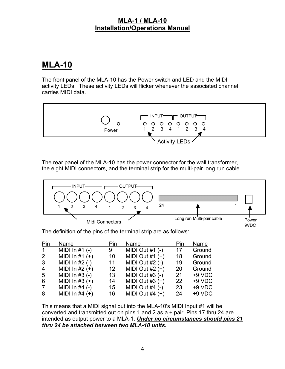 Mla-10, Mla-1 / mla-10 installation/operations manual | JLCooper MLA-1 User Manual | Page 4 / 8