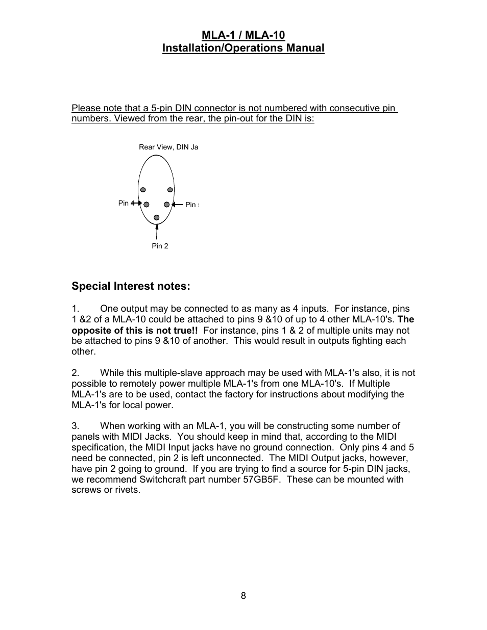 JLCooper MLA-1 User Manual | Page 8 / 8