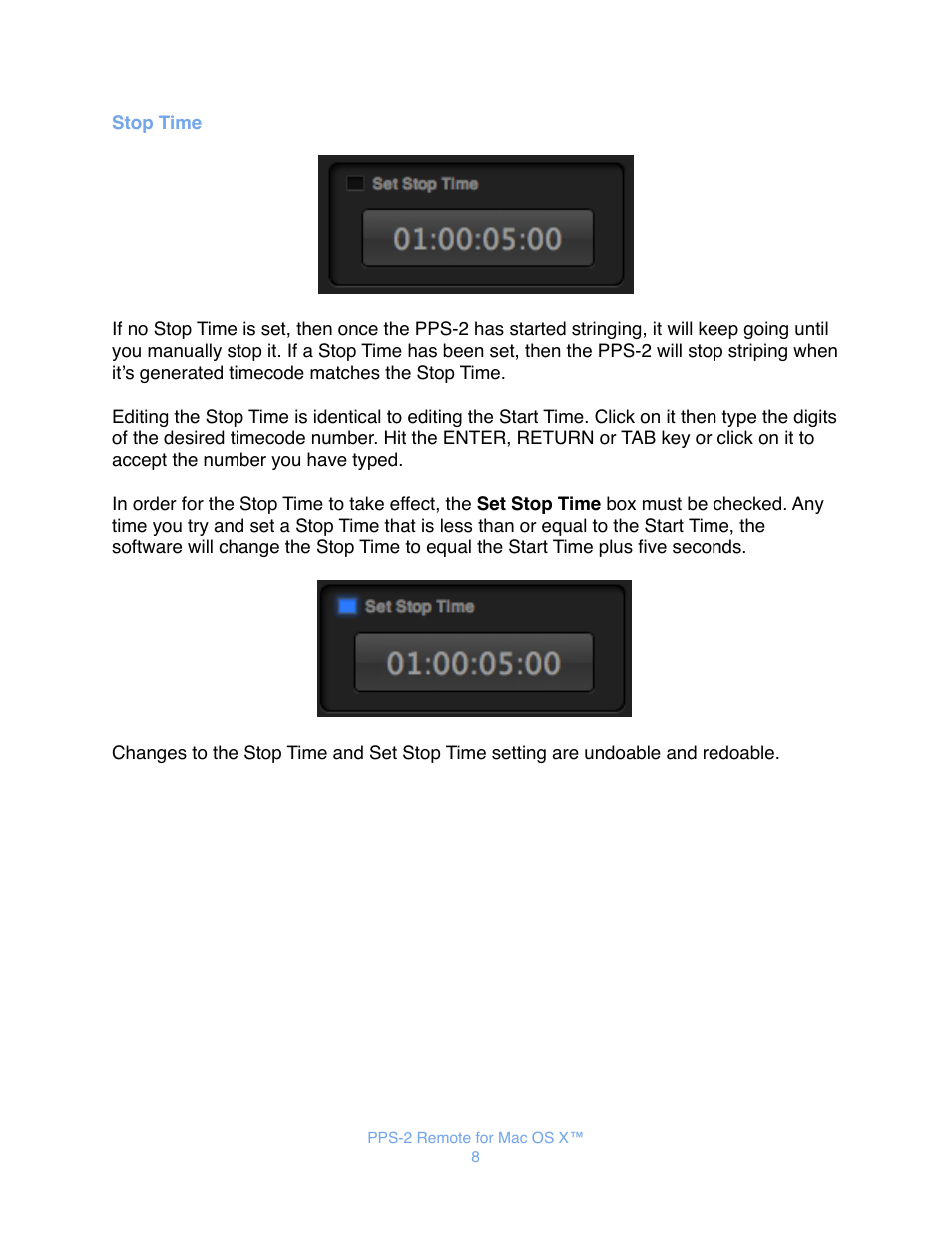 Stop time | JLCooper PPS-2 Remote for Mac OS X User Manual | Page 10 / 19