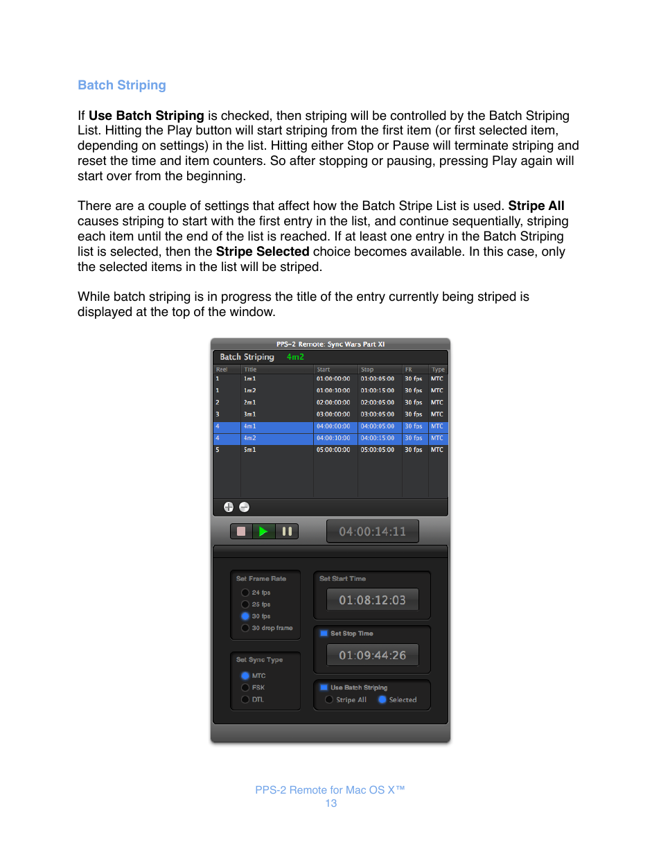 Batch striping | JLCooper PPS-2 Remote for Mac OS X User Manual | Page 15 / 19