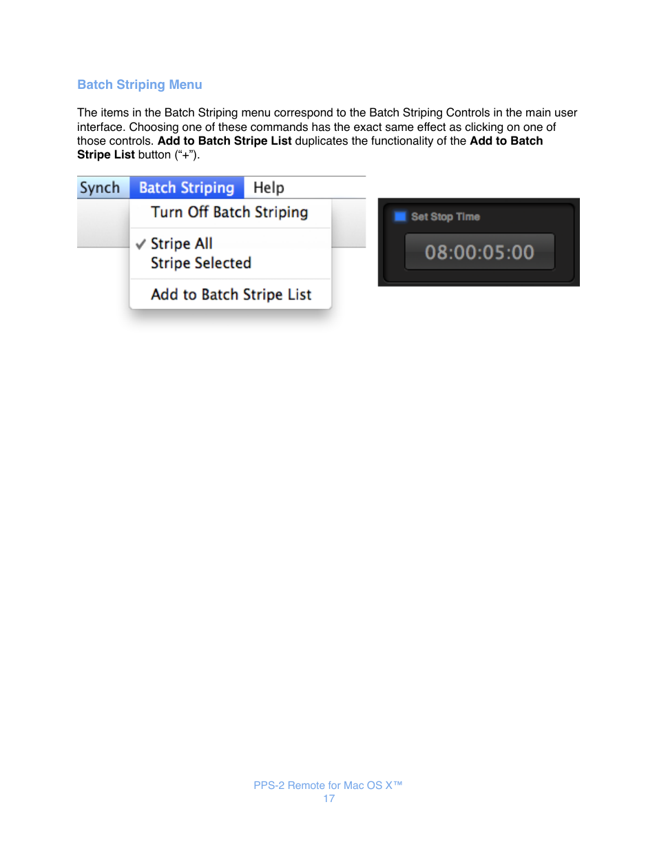 Batch striping menu | JLCooper PPS-2 Remote for Mac OS X User Manual | Page 19 / 19