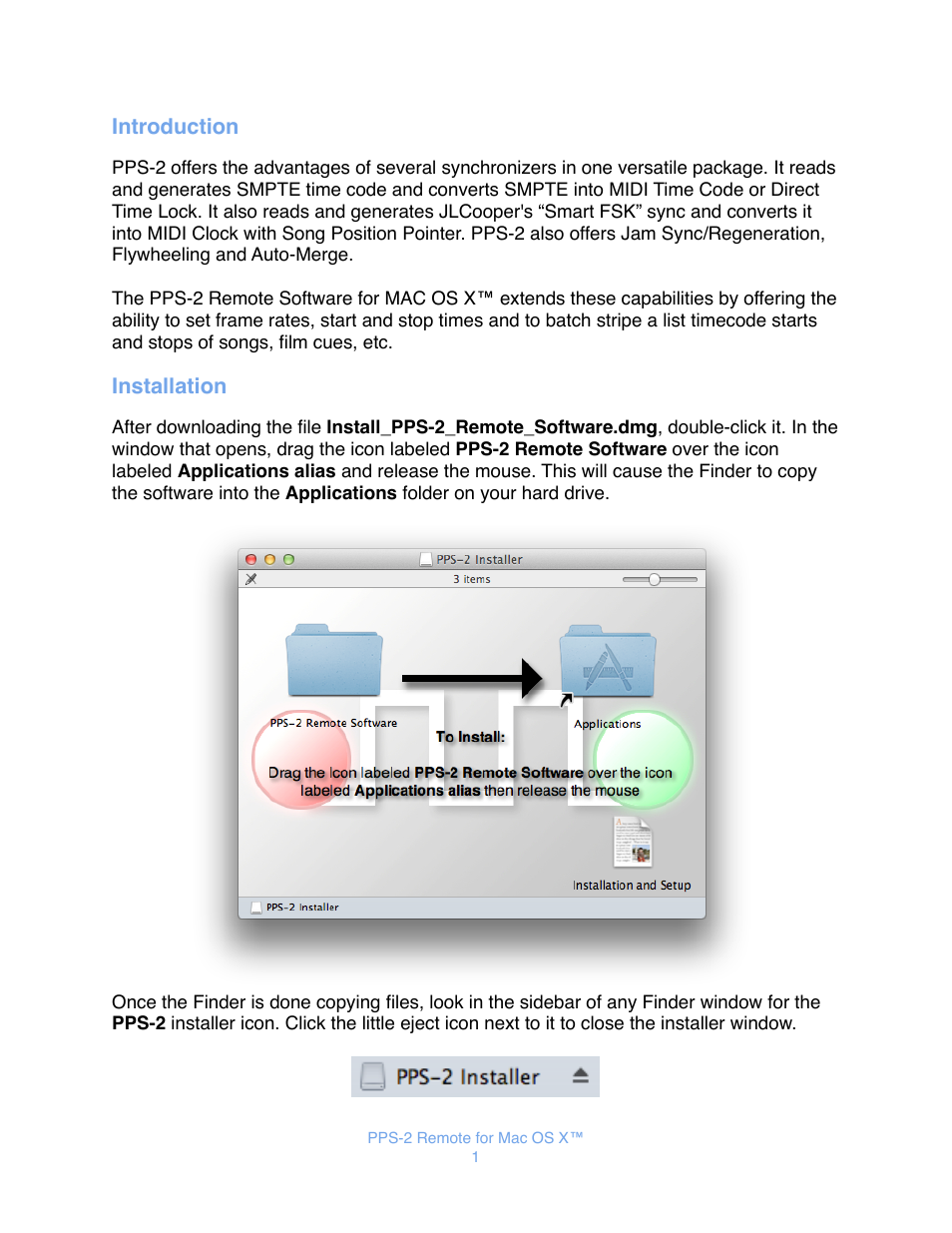 Introduction, Installation | JLCooper PPS-2 Remote for Mac OS X User Manual | Page 3 / 19