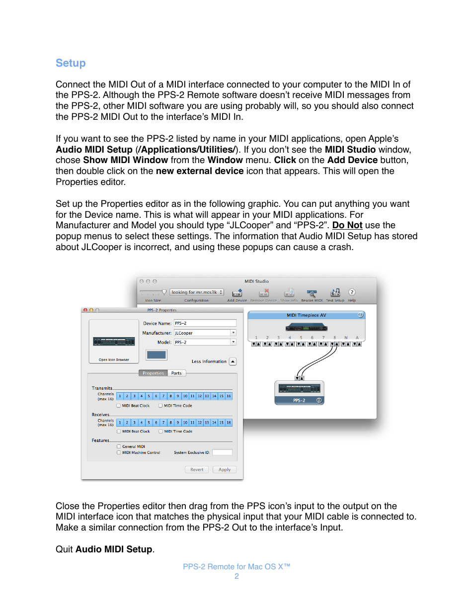 Setup | JLCooper PPS-2 Remote for Mac OS X User Manual | Page 4 / 19
