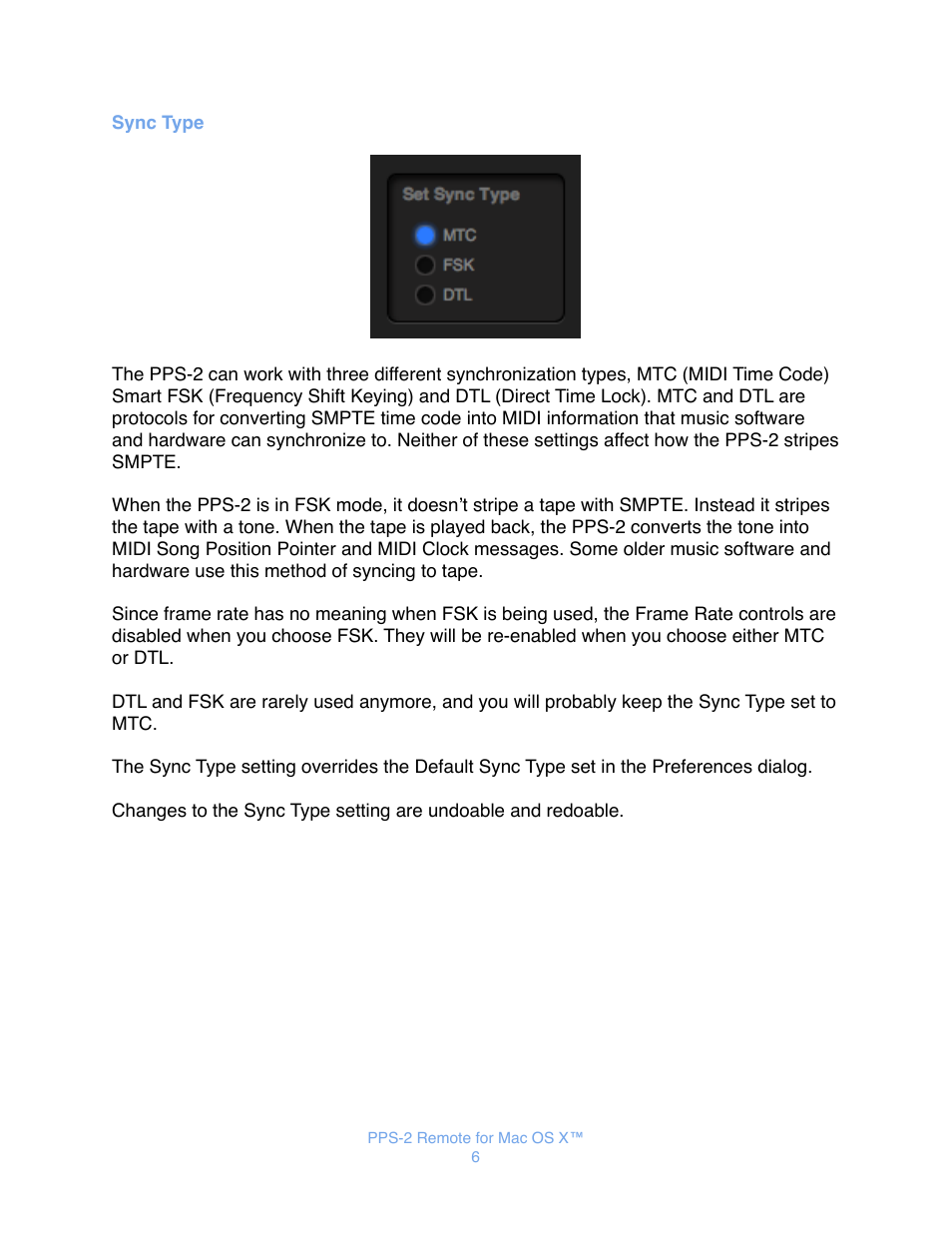 Sync type | JLCooper PPS-2 Remote for Mac OS X User Manual | Page 8 / 19