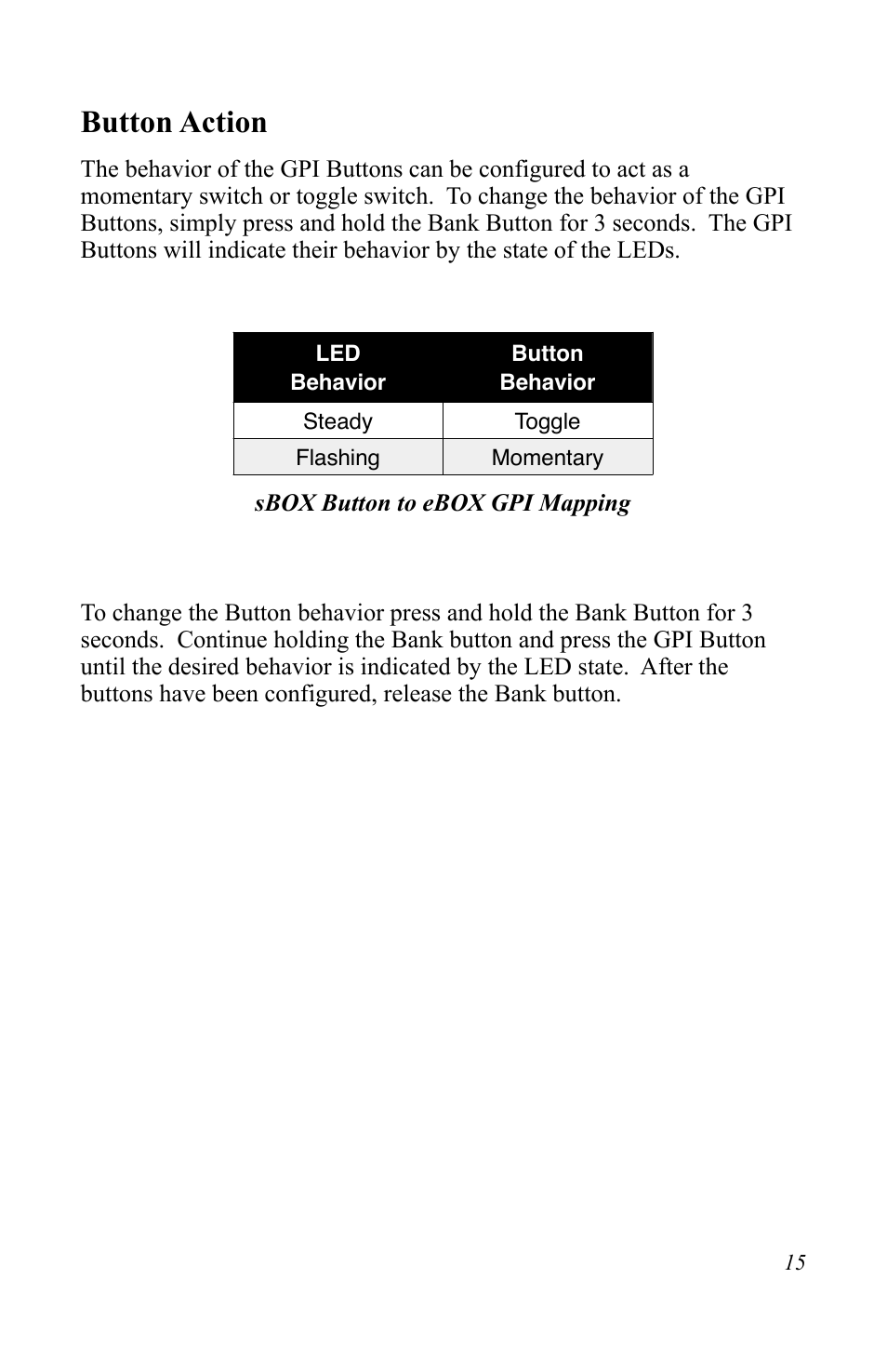 Button action | JLCooper sBOX8D User Manual | Page 15 / 20