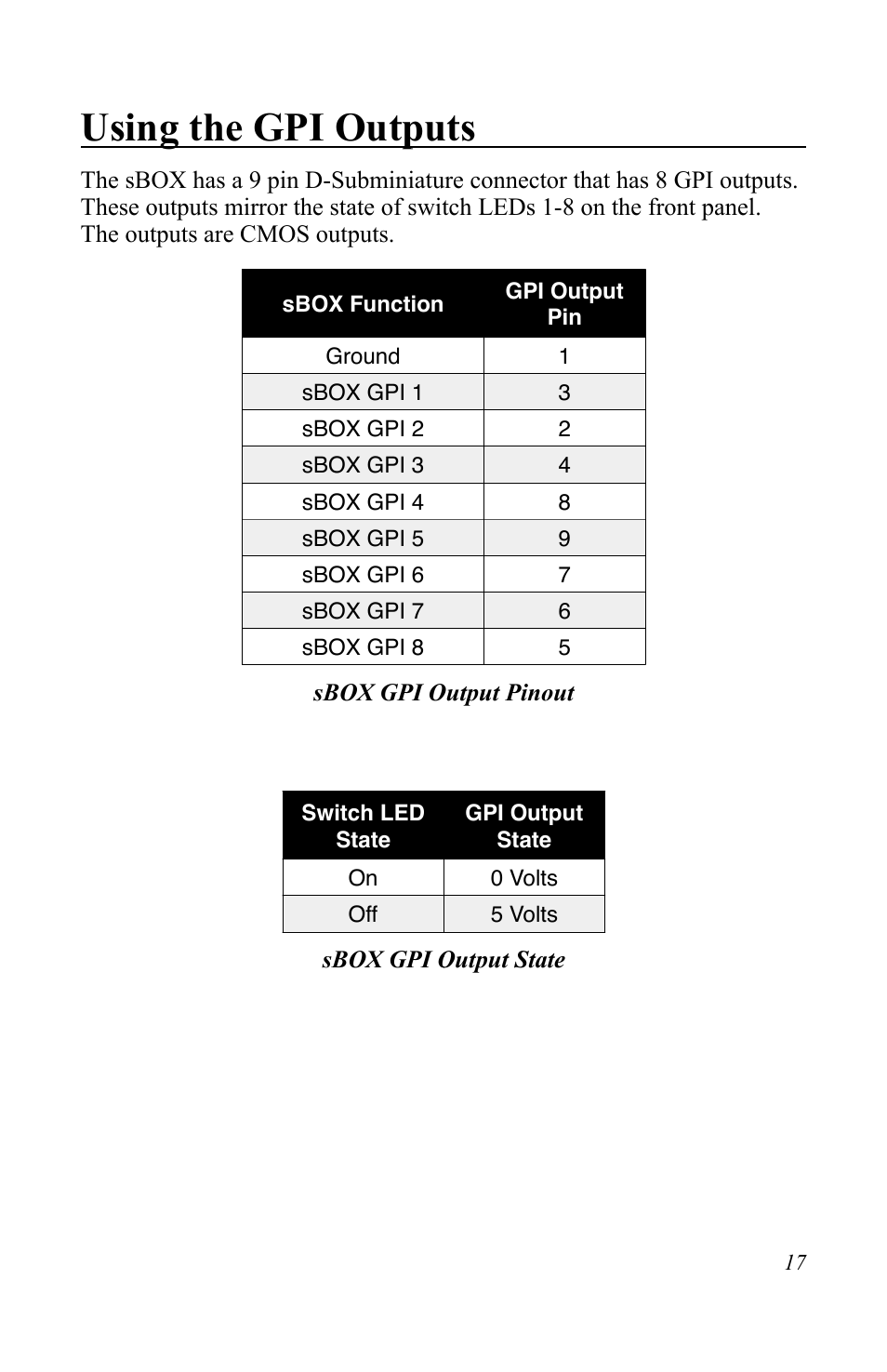 Using the gpi outputs | JLCooper sBOX8D User Manual | Page 17 / 20