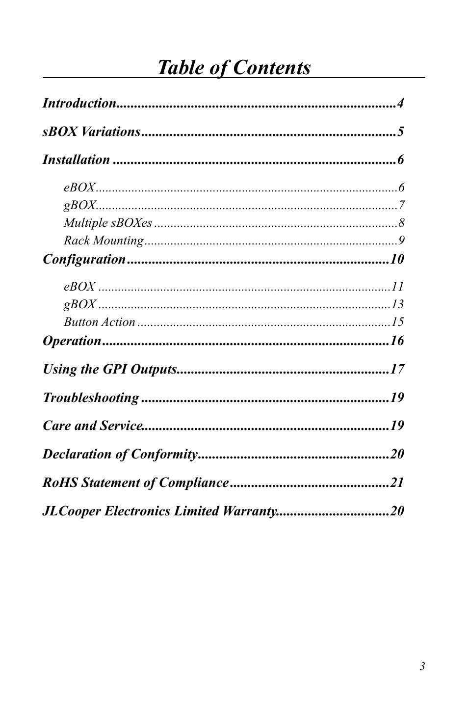 JLCooper sBOX8D User Manual | Page 3 / 20