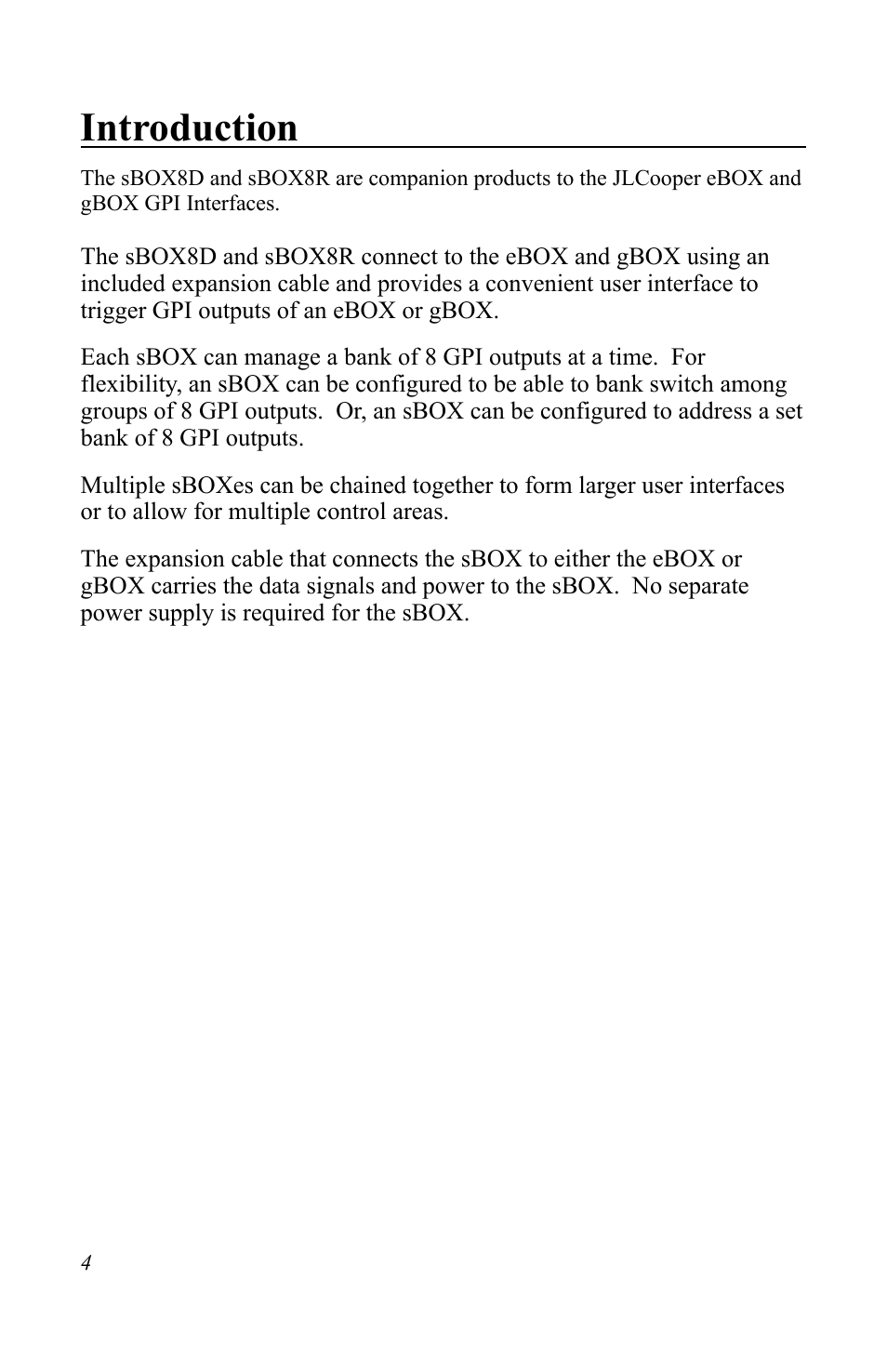 Introduction | JLCooper sBOX8D User Manual | Page 4 / 20