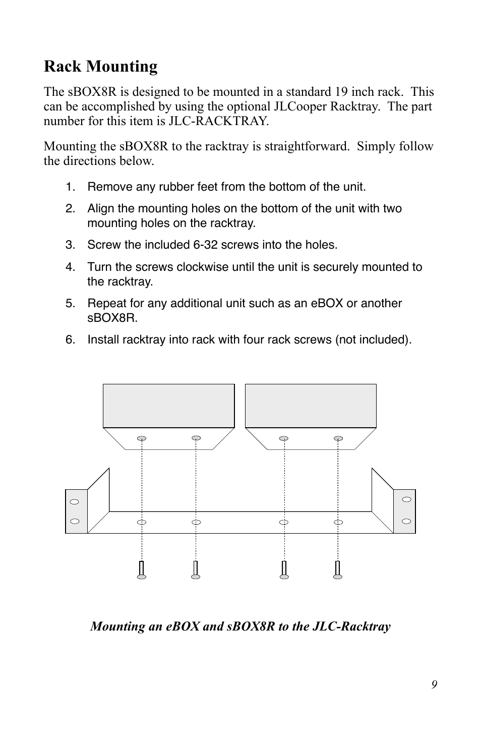 Rack mounting | JLCooper sBOX8D User Manual | Page 9 / 20