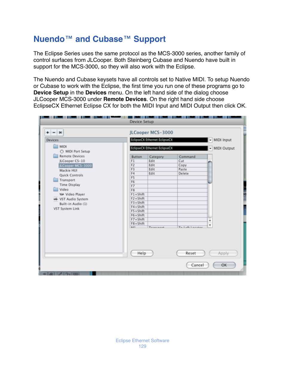 Nuendo™ and cubase™ support, Nuendo ™ and cubase ™ support | JLCooper Eclipse Ethernet 2.6 for OSX User Manual | Page 132 / 134