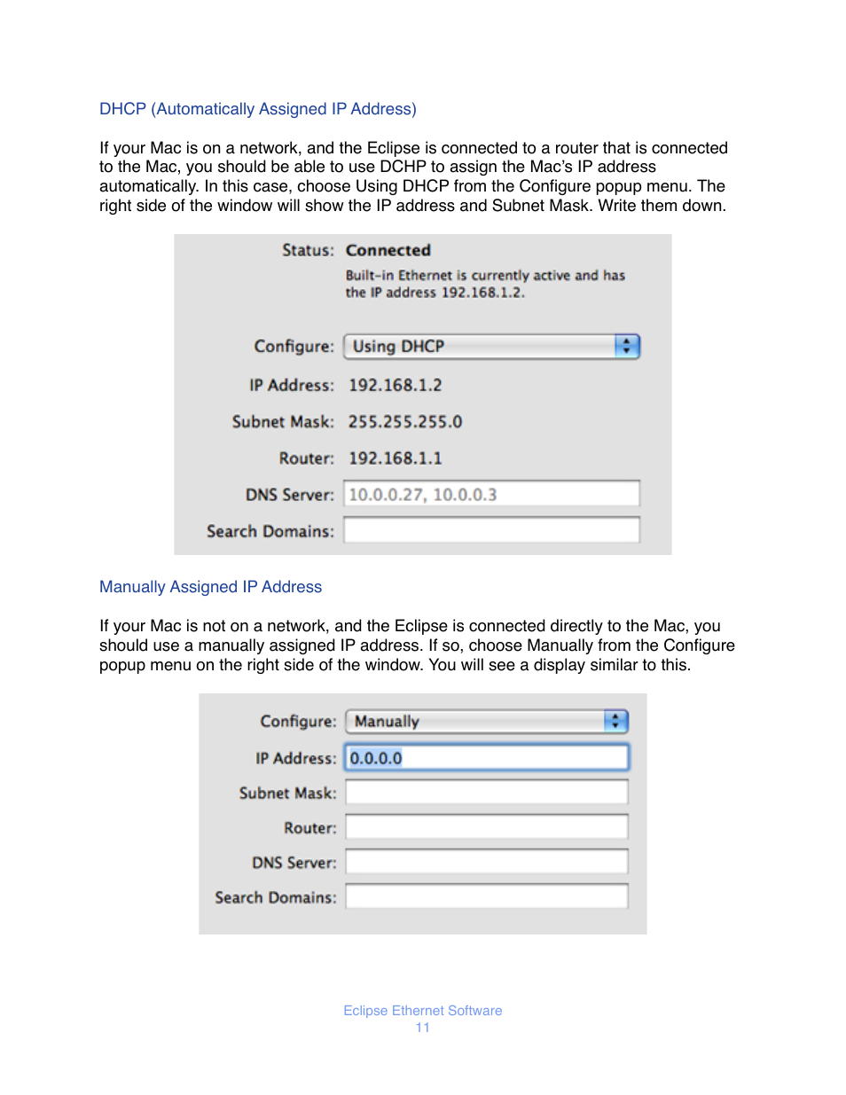 Dhcp, Utomatically, Ssigned | Ddress, Anually | JLCooper Eclipse Ethernet 2.6 for OSX User Manual | Page 14 / 134