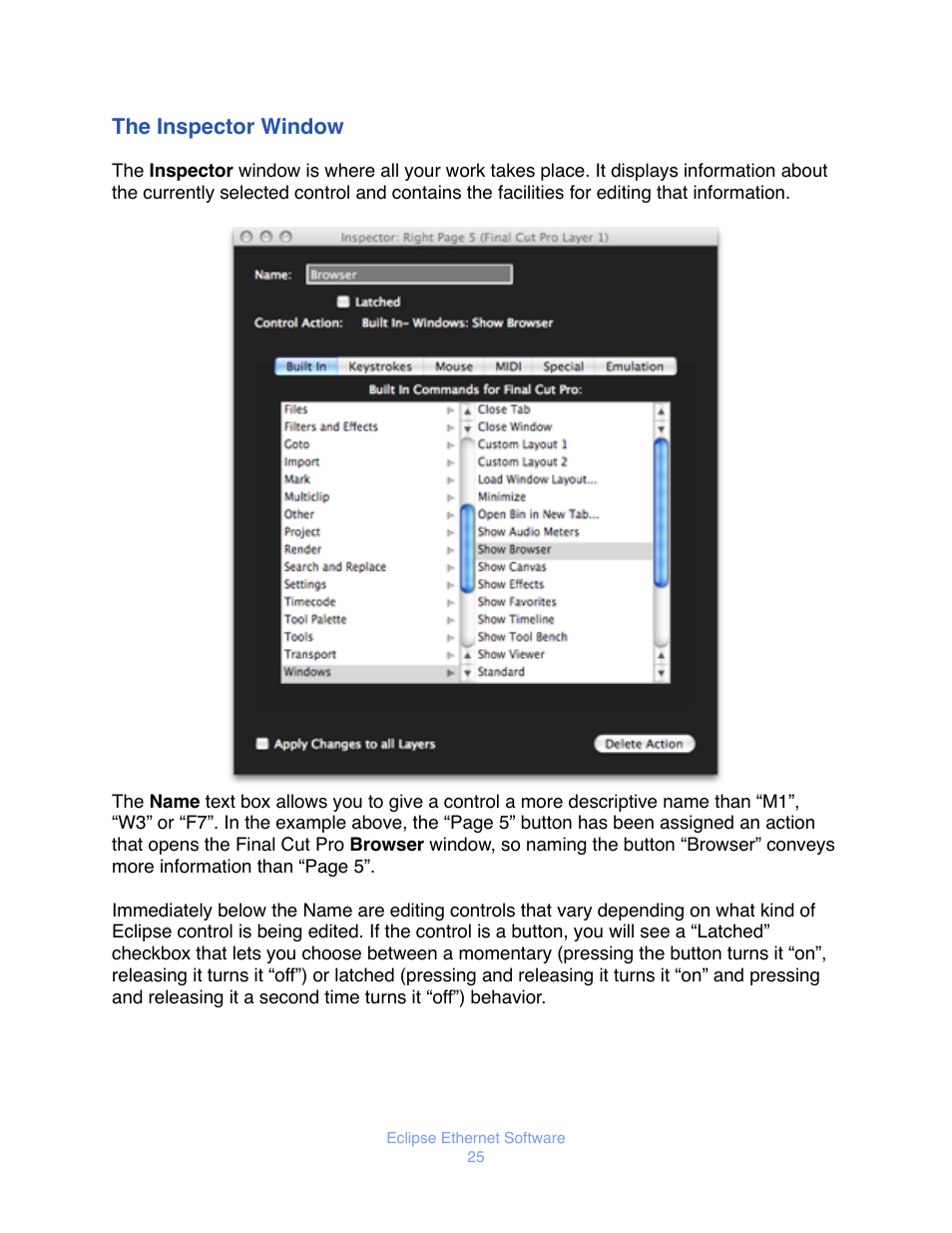The inspector window | JLCooper Eclipse Ethernet 2.6 for OSX User Manual | Page 28 / 134