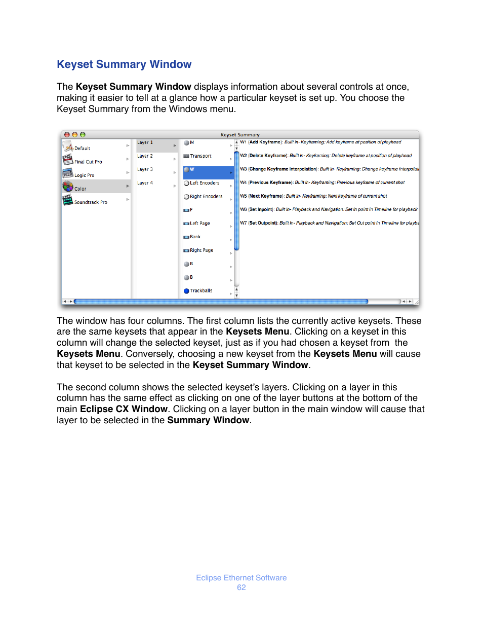 Keyset summary window | JLCooper Eclipse Ethernet 2.6 for OSX User Manual | Page 65 / 134