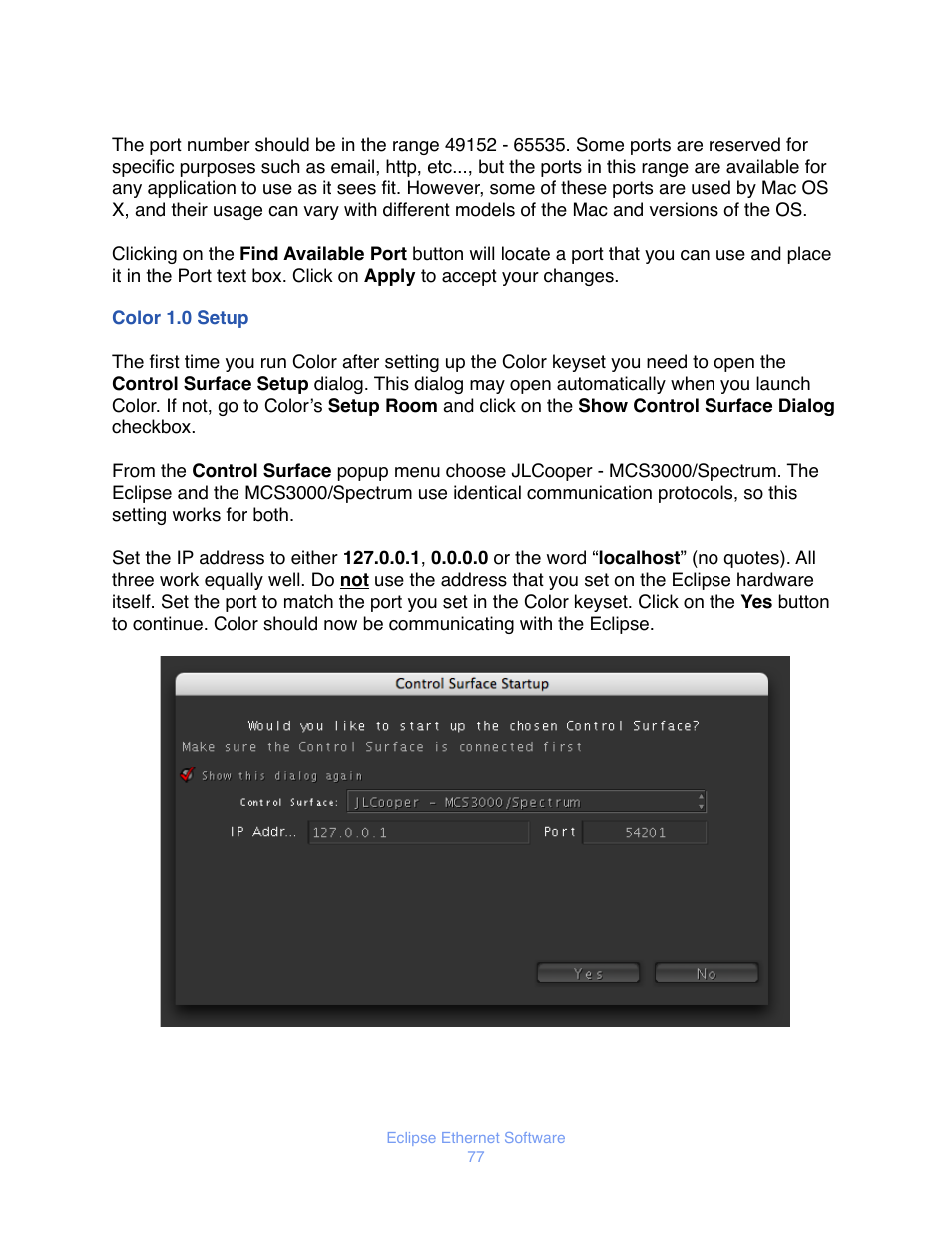 Olor, Etup | JLCooper Eclipse Ethernet 2.6 for OSX User Manual | Page 80 / 134