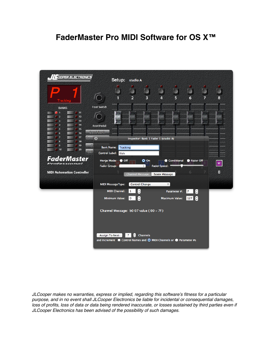 JLCooper FaderMaster Pro MIDI for OS X User Manual | 20 pages