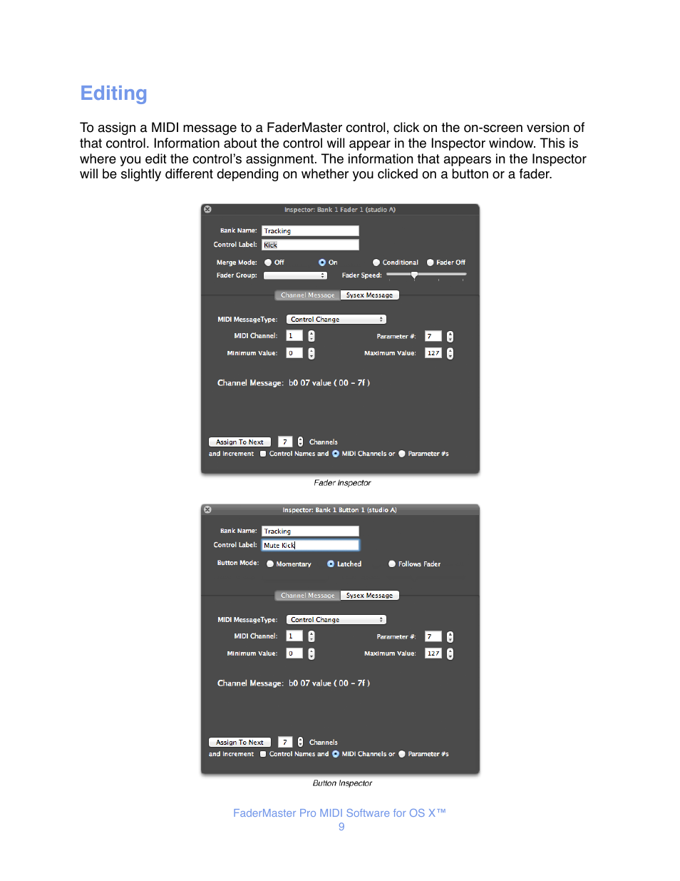 Editing | JLCooper FaderMaster Pro MIDI for OS X User Manual | Page 11 / 20