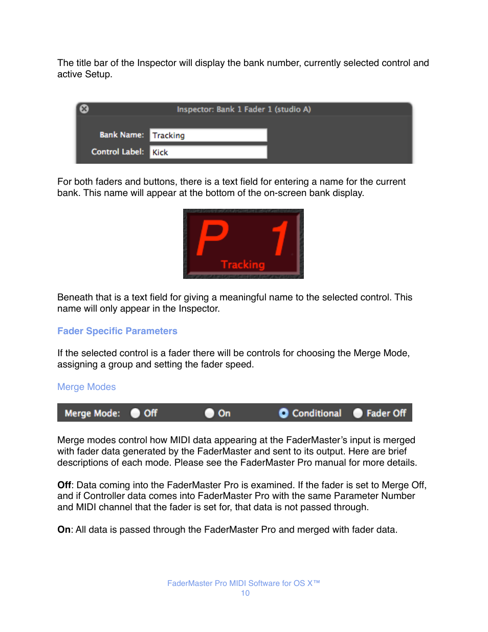 Fader specific parameters, Merge modes | JLCooper FaderMaster Pro MIDI for OS X User Manual | Page 12 / 20