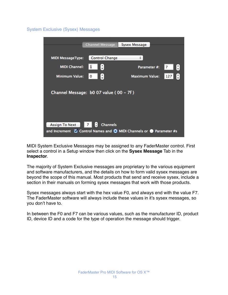 System exclusive (sysex) messages | JLCooper FaderMaster Pro MIDI for OS X User Manual | Page 17 / 20