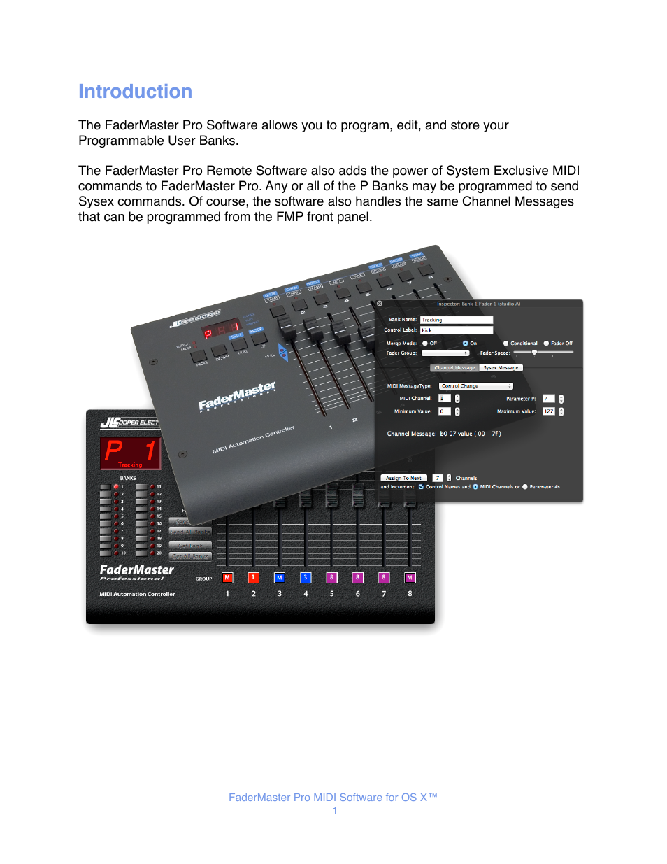 Introduction | JLCooper FaderMaster Pro MIDI for OS X User Manual | Page 3 / 20