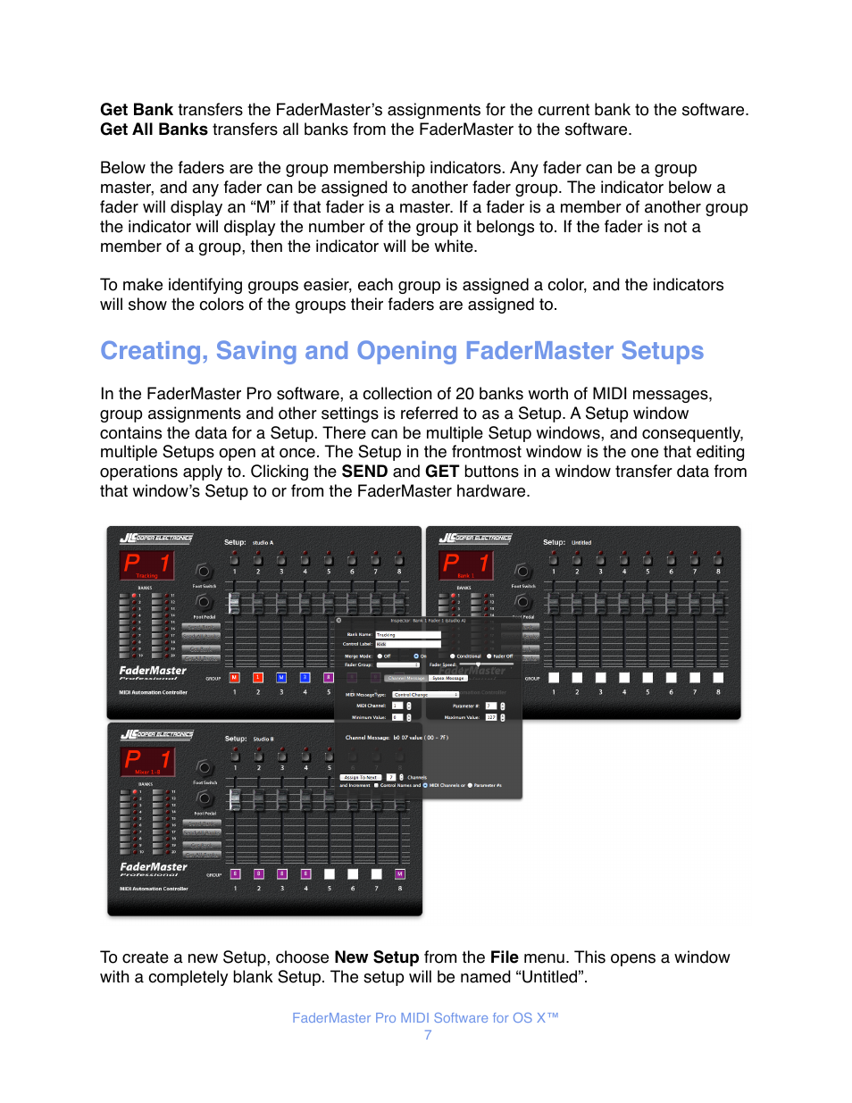 Creating, saving and opening fadermaster setups | JLCooper FaderMaster Pro MIDI for OS X User Manual | Page 9 / 20