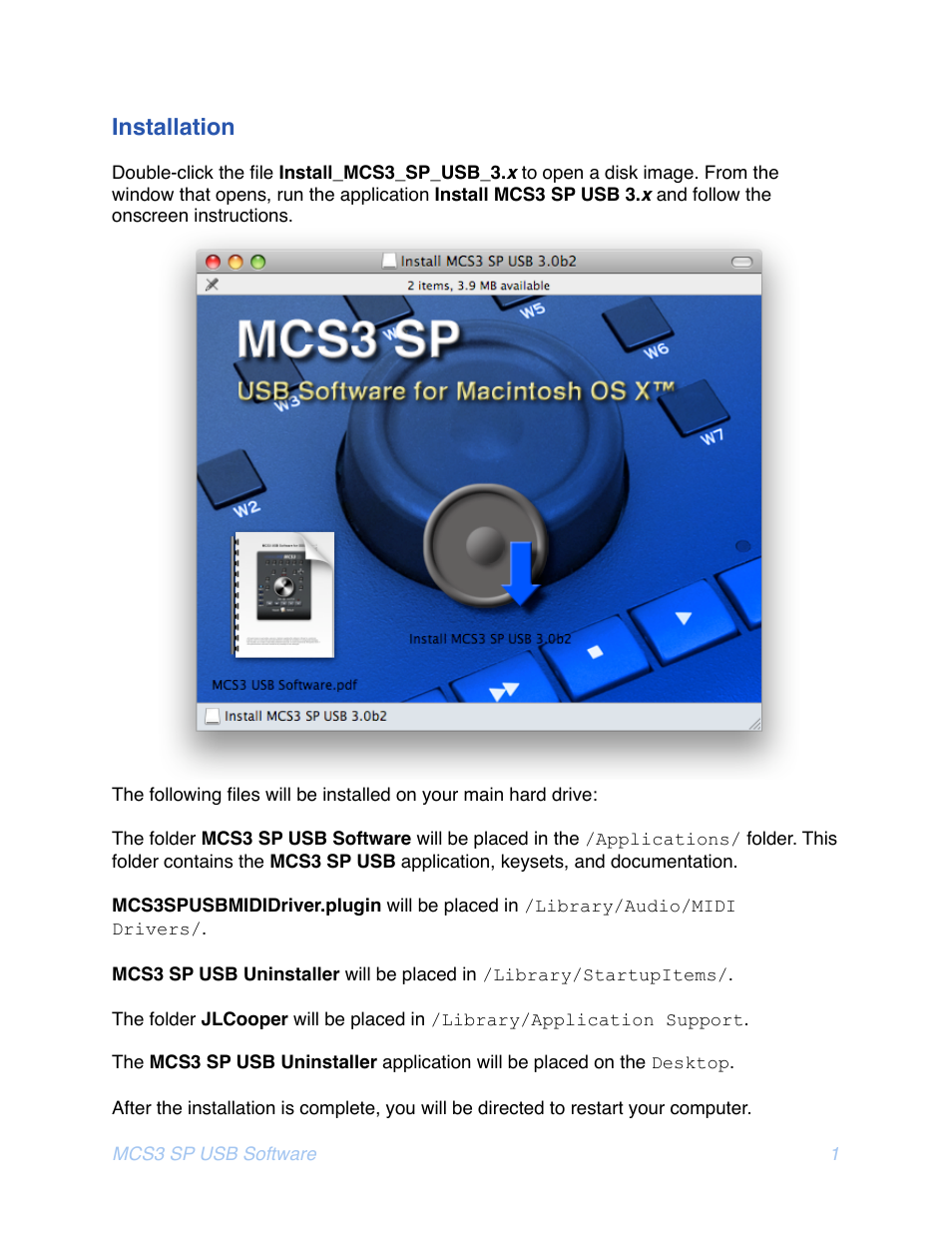 Nstallation, Installation | JLCooper MCS3 SP USB for OSX User Manual | Page 3 / 43