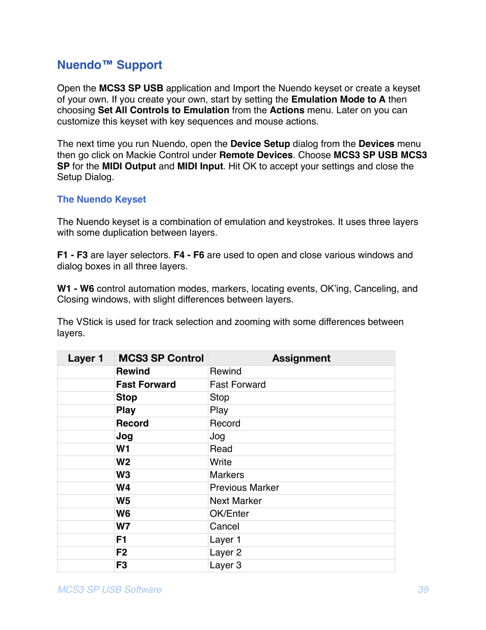 Uendo, Upport, Eyset | Nuendo™ support | JLCooper MCS3 SP USB for OSX User Manual | Page 41 / 43