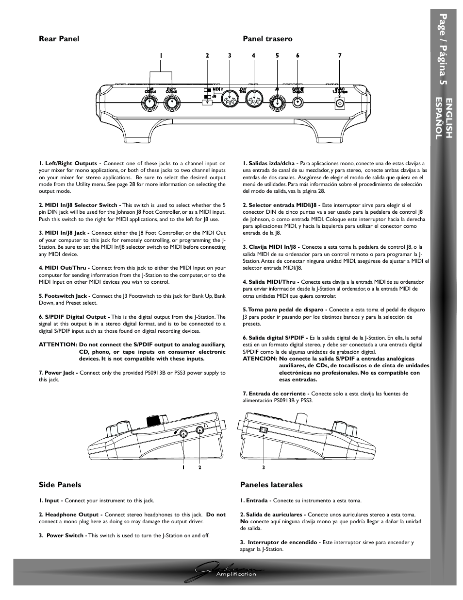 Pa g e / p á gina 5 | Johnson Amplification J-STATION User Manual | Page 10 / 76
