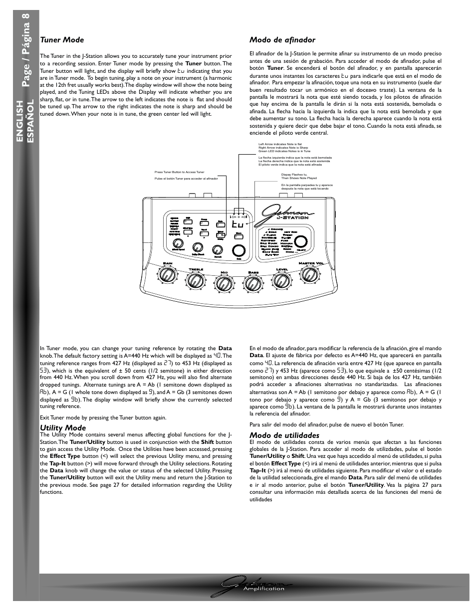 Pa g e / p á gina 8, English esp a ñ ol | Johnson Amplification J-STATION User Manual | Page 13 / 76