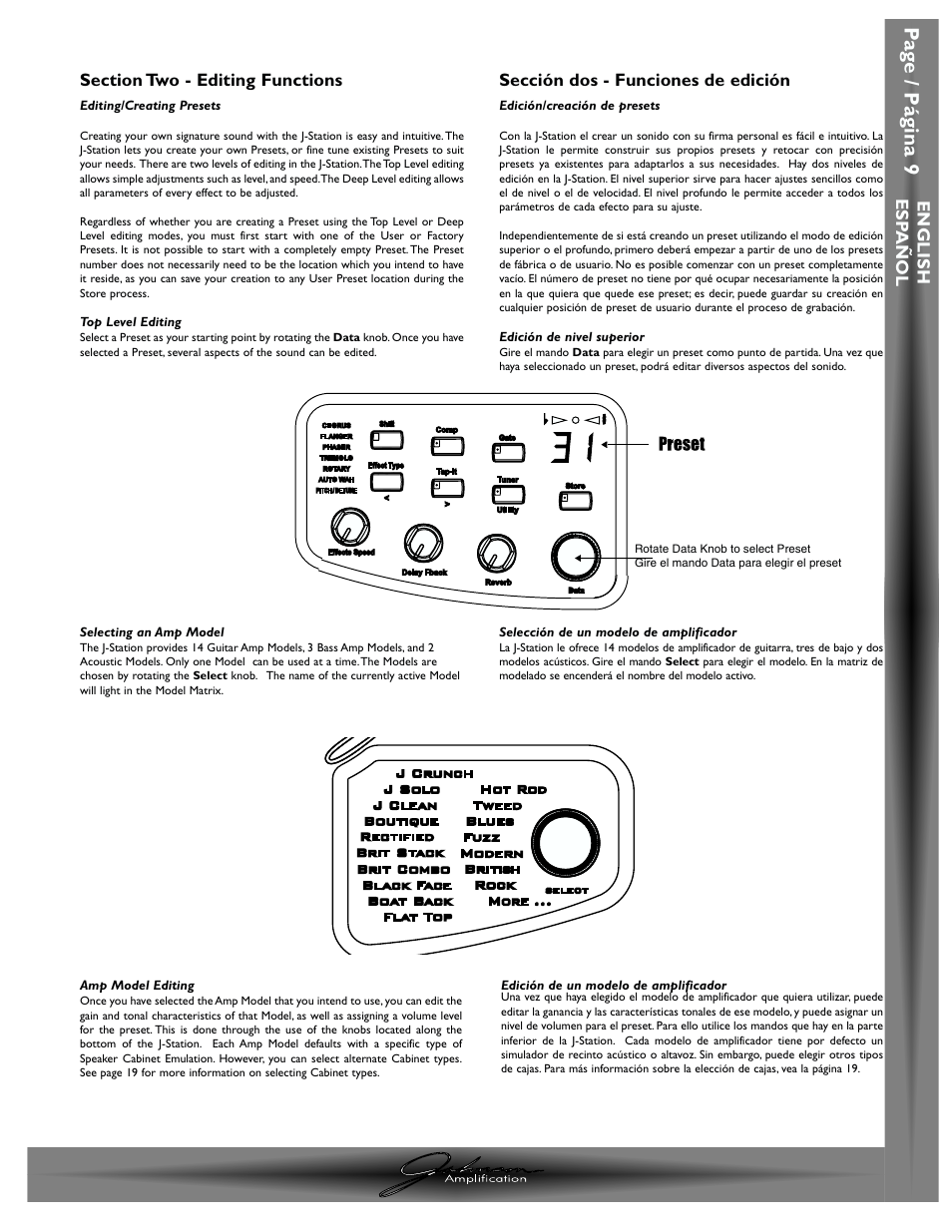 Pa g e / p á gina 9, J-station user ’s guide | Johnson Amplification J-STATION User Manual | Page 14 / 76