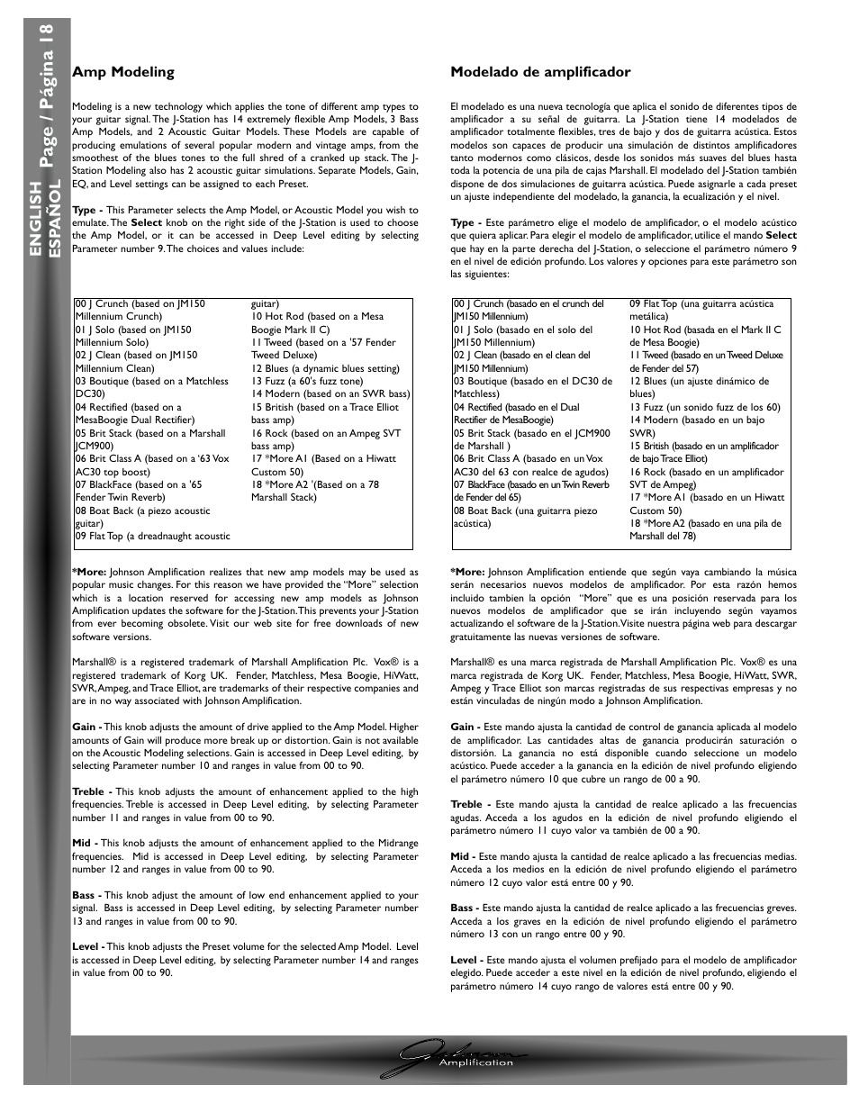 Pa g e / p á gina 18 | Johnson Amplification J-STATION User Manual | Page 23 / 76