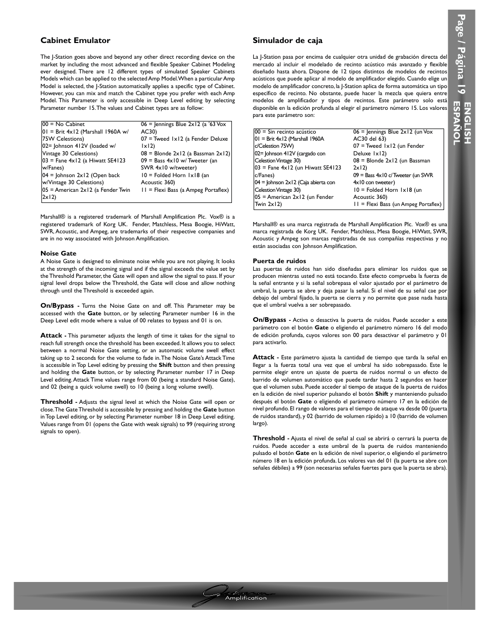 Pa g e / p á gina 19 | Johnson Amplification J-STATION User Manual | Page 24 / 76