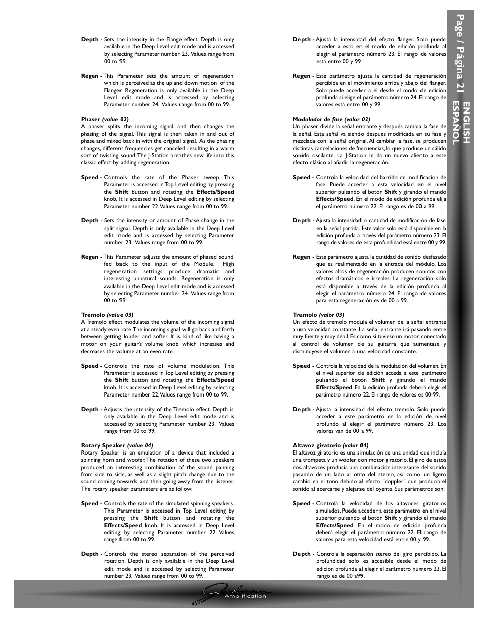 Pa g e / p á gina 21, English esp a ñ ol | Johnson Amplification J-STATION User Manual | Page 26 / 76