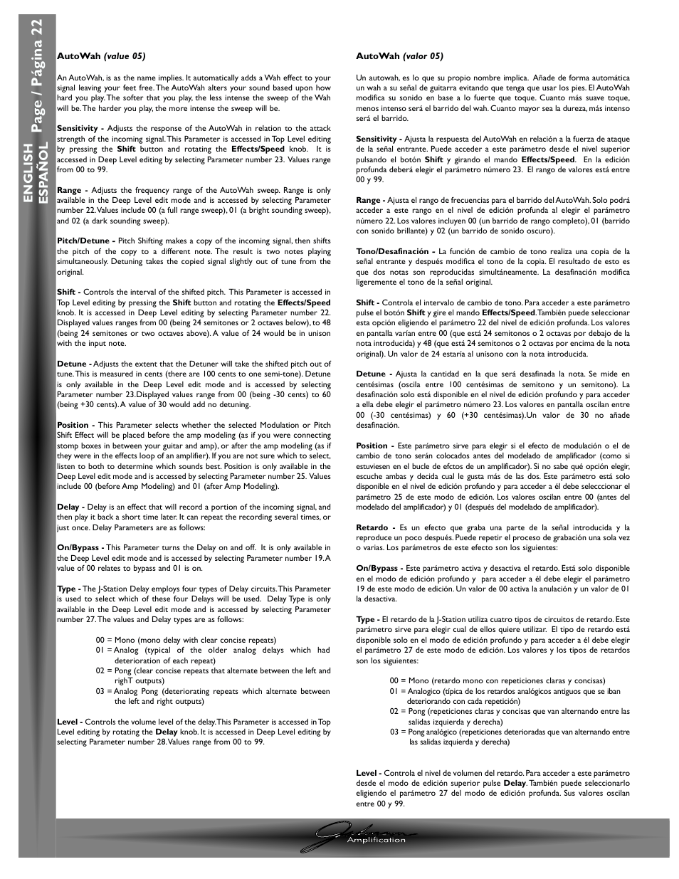 Pa g e / p á gina 22, English esp a ñ ol | Johnson Amplification J-STATION User Manual | Page 27 / 76