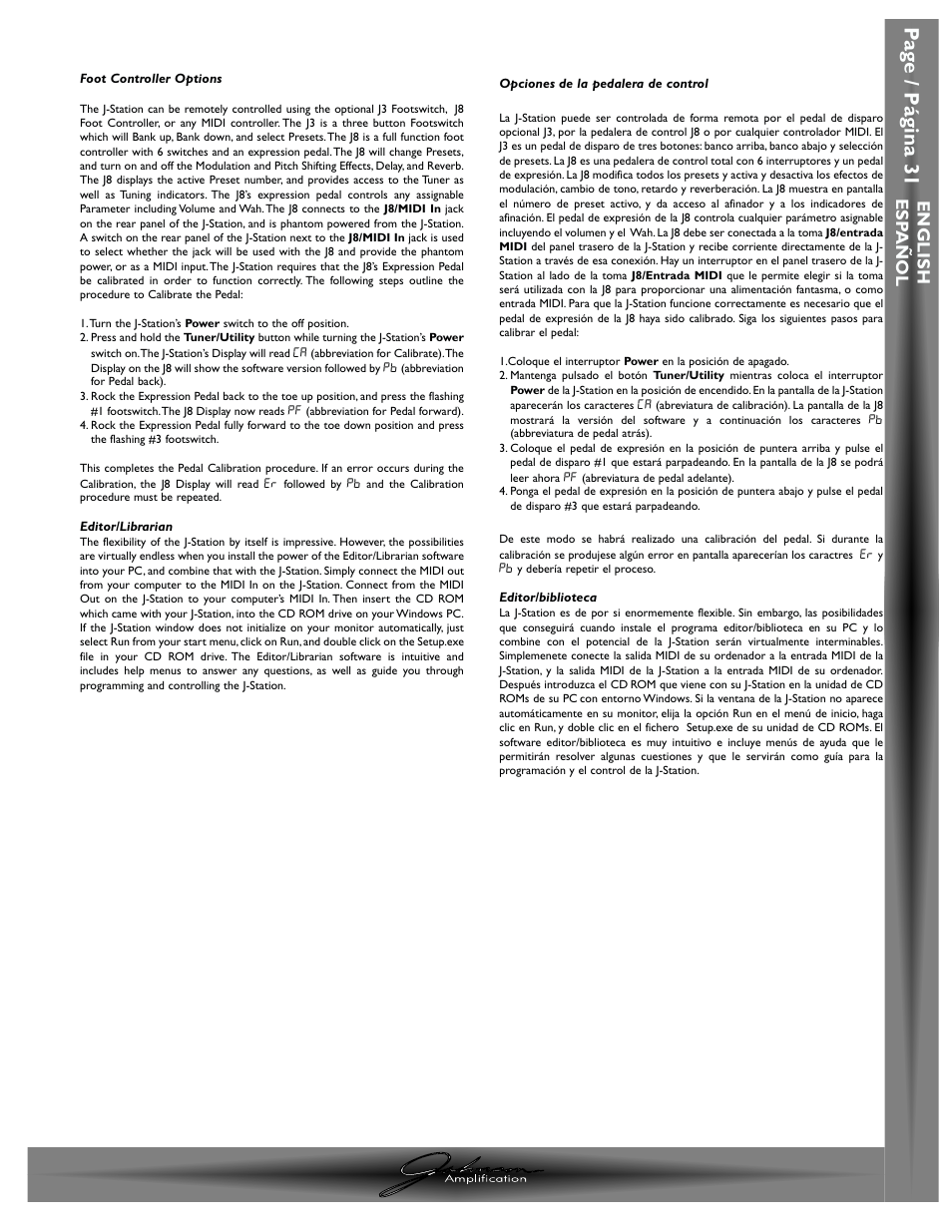 Pa g e / p á gina 31, English esp a ñ ol | Johnson Amplification J-STATION User Manual | Page 36 / 76