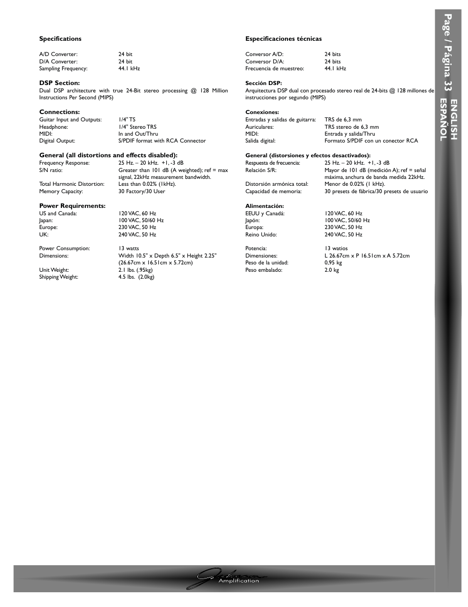 Pa g e / p á gina 33, English esp a ñ ol | Johnson Amplification J-STATION User Manual | Page 38 / 76