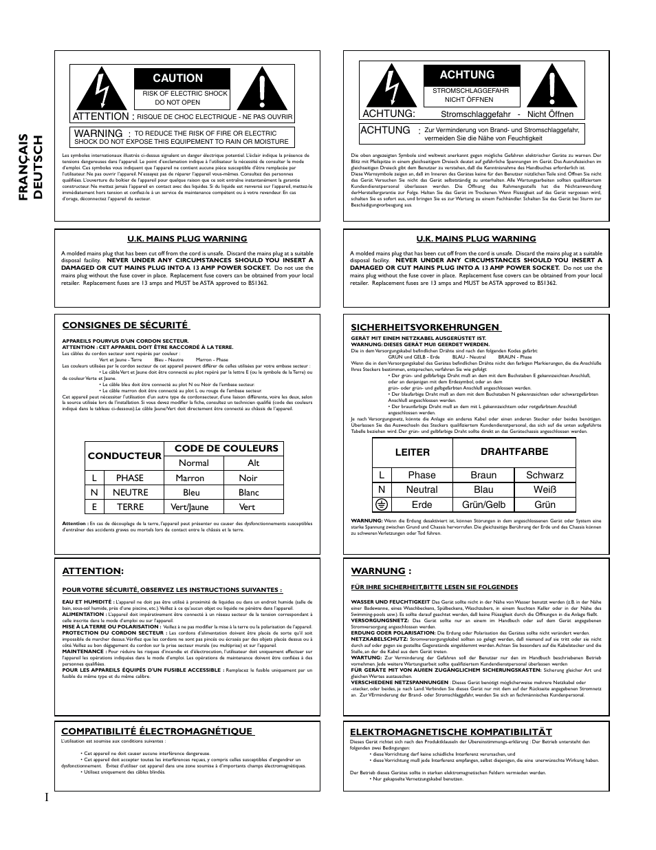 Ifran ç ais deutsch, Achtung, Caution | Johnson Amplification J-STATION User Manual | Page 39 / 76