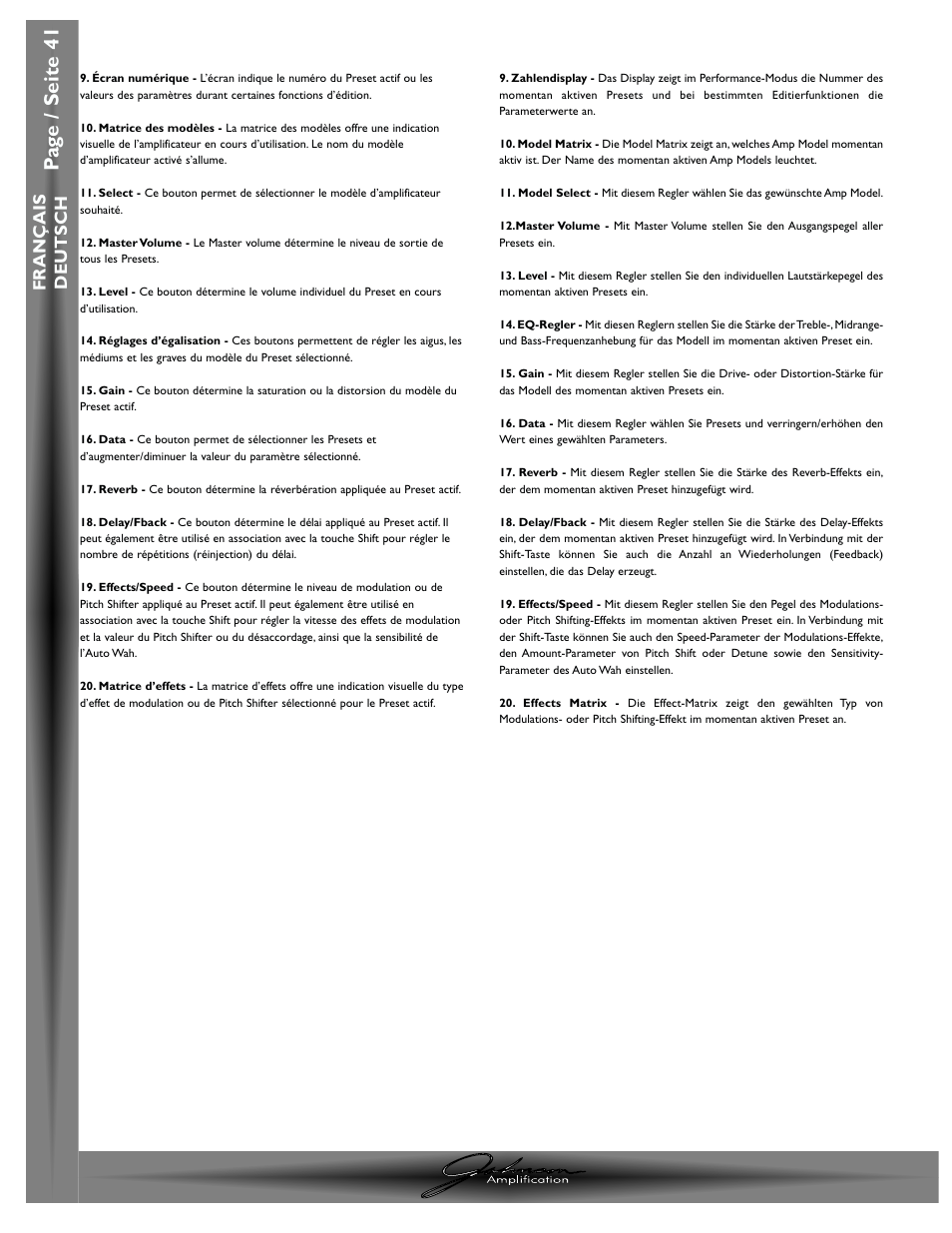 Pa g e / seite 41, Chapitre / abschnitt 1- introduction / einleitung, J-station mode d ’emploi / bedienungshandbuch | Fran ç ais deutsch | Johnson Amplification J-STATION User Manual | Page 46 / 76