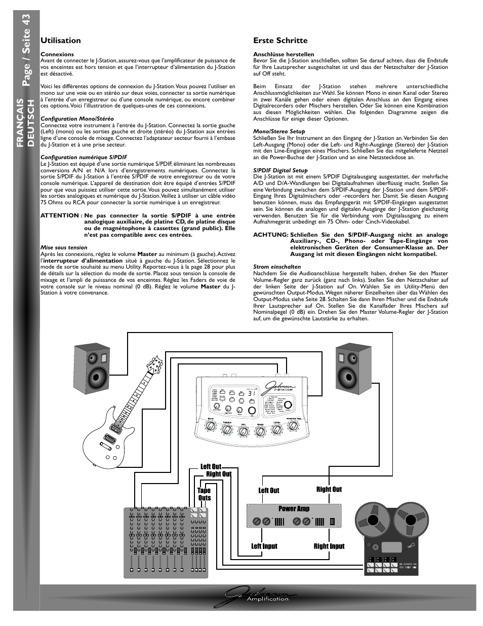 Pa g e / seite 43, Chapitre / abschnitt 1- introduction / einleitung | Johnson Amplification J-STATION User Manual | Page 48 / 76