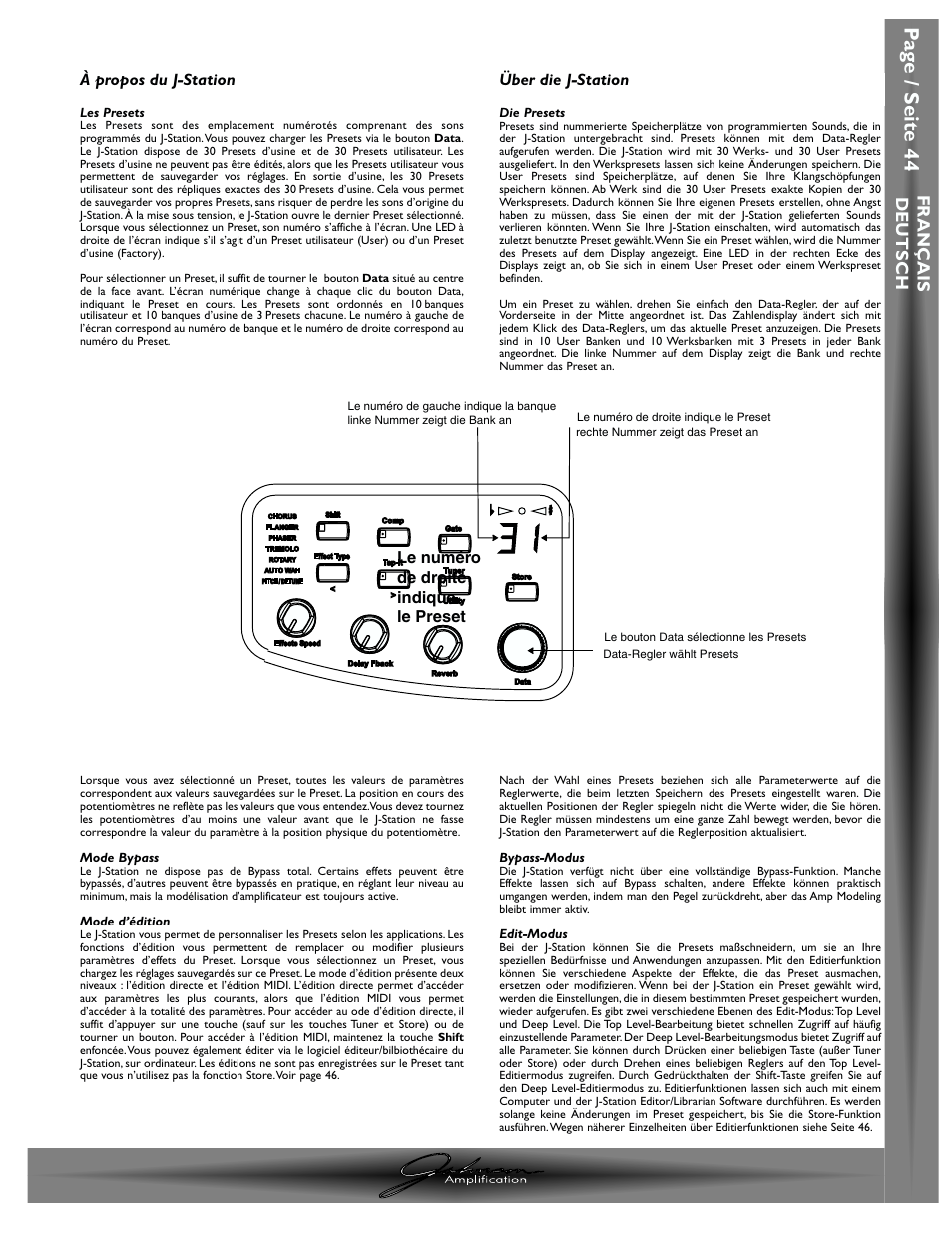 Pa g e / seite 44, Chapitre / abschnitt 1- introduction / einleitung | Johnson Amplification J-STATION User Manual | Page 49 / 76