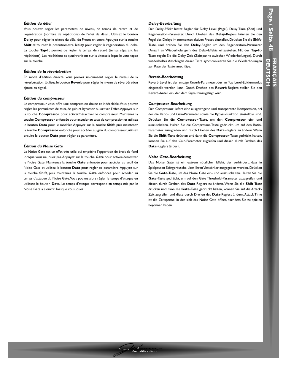 Pa g e / seite 48, J-station mode d ’emploi / bedienungshandbuch, Fran ç ais deutsch | Johnson Amplification J-STATION User Manual | Page 53 / 76
