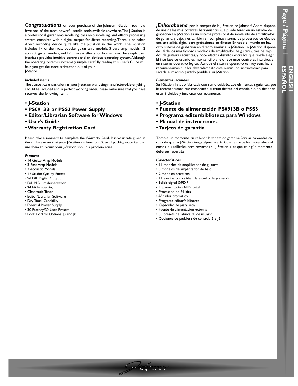 Pa g e / p á gina 1 | Johnson Amplification J-STATION User Manual | Page 6 / 76