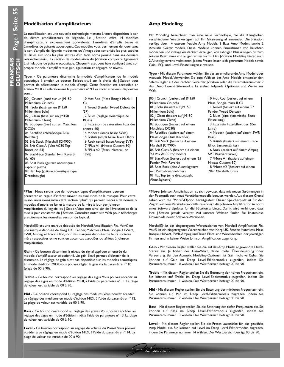 Pa g e / seite 55, Chapitre / abschnitt 3- effets / effekte | Johnson Amplification J-STATION User Manual | Page 60 / 76